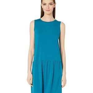 New Eileen Fisher Round Neck Mini Dress Tencel Stretch Jersey Jasper Teal SizeXL